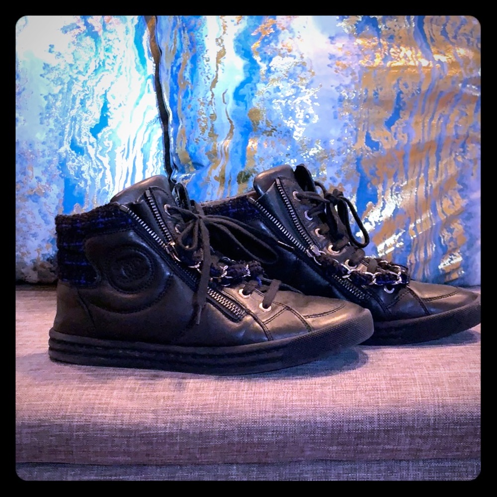 Chanel leather zip up sneakers